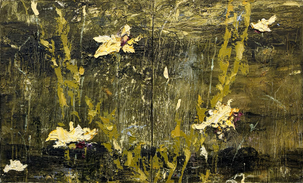 Donald Elder, Untitled Diptych #2, 2022,oil on board, 24 x 40 inches