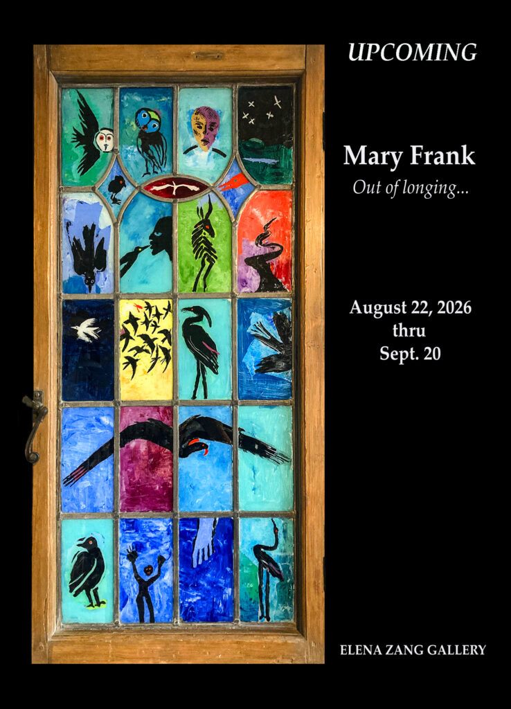 Mary Frank, THE BIRDS,THE BIRDS,2025, Oil on leaded glass, 45.5 x 21.5 x 2 inches